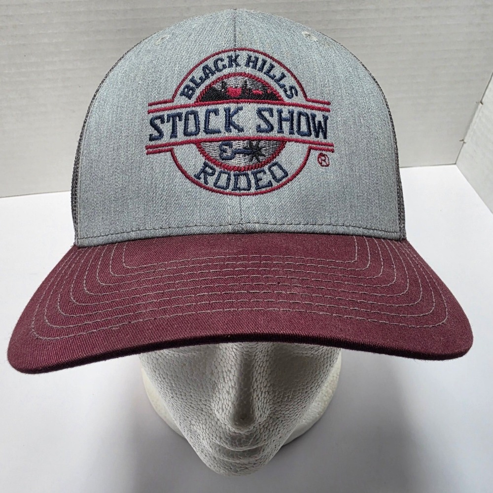 Richardson 112 Black Hills Stock Show Rodeo Trucker Hat Grey Maroon Snapback Cap